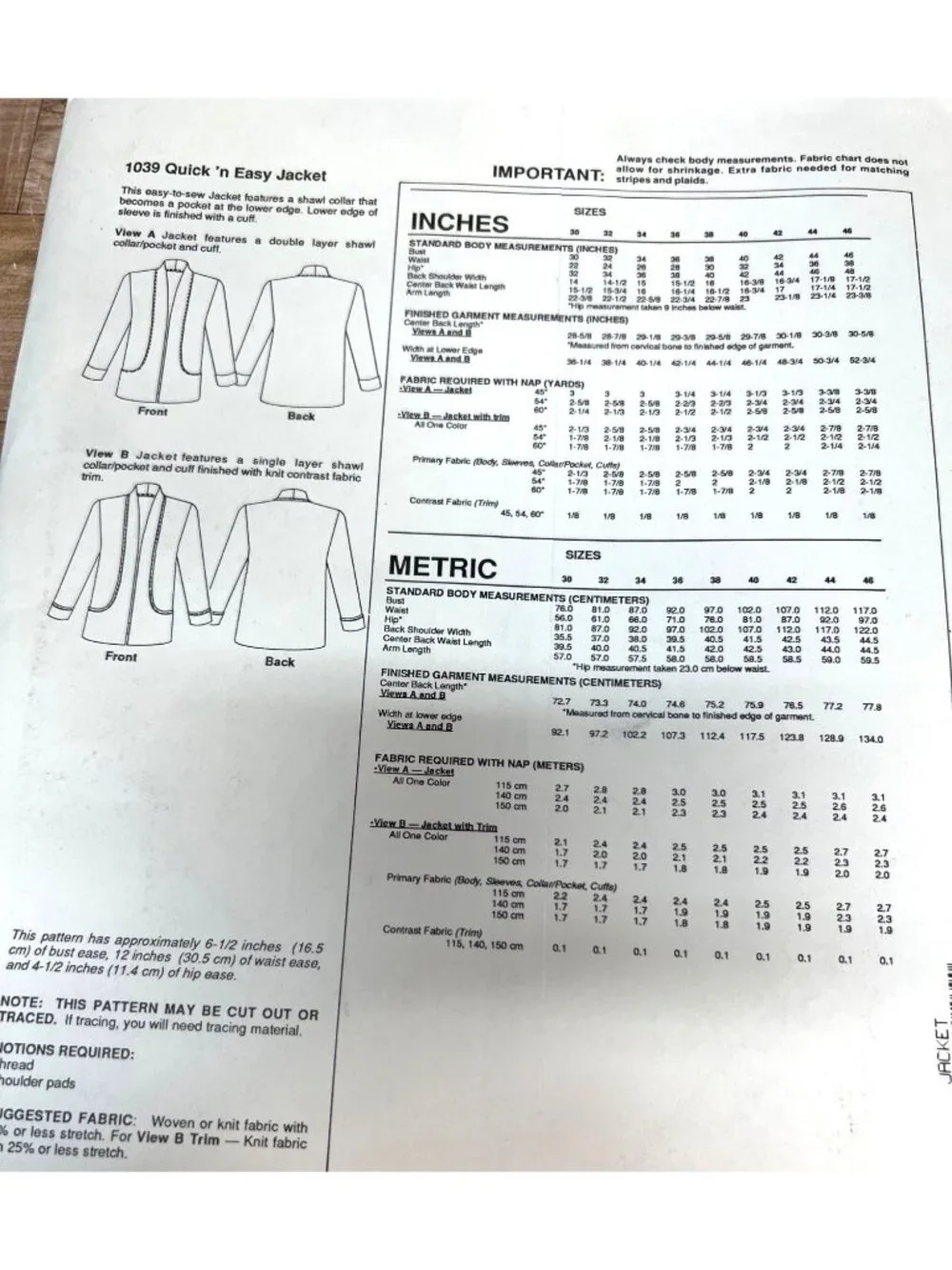 1039 Quick N Easy Jacket Sewing Pattern By Ann Person Bust Sizes 30-46